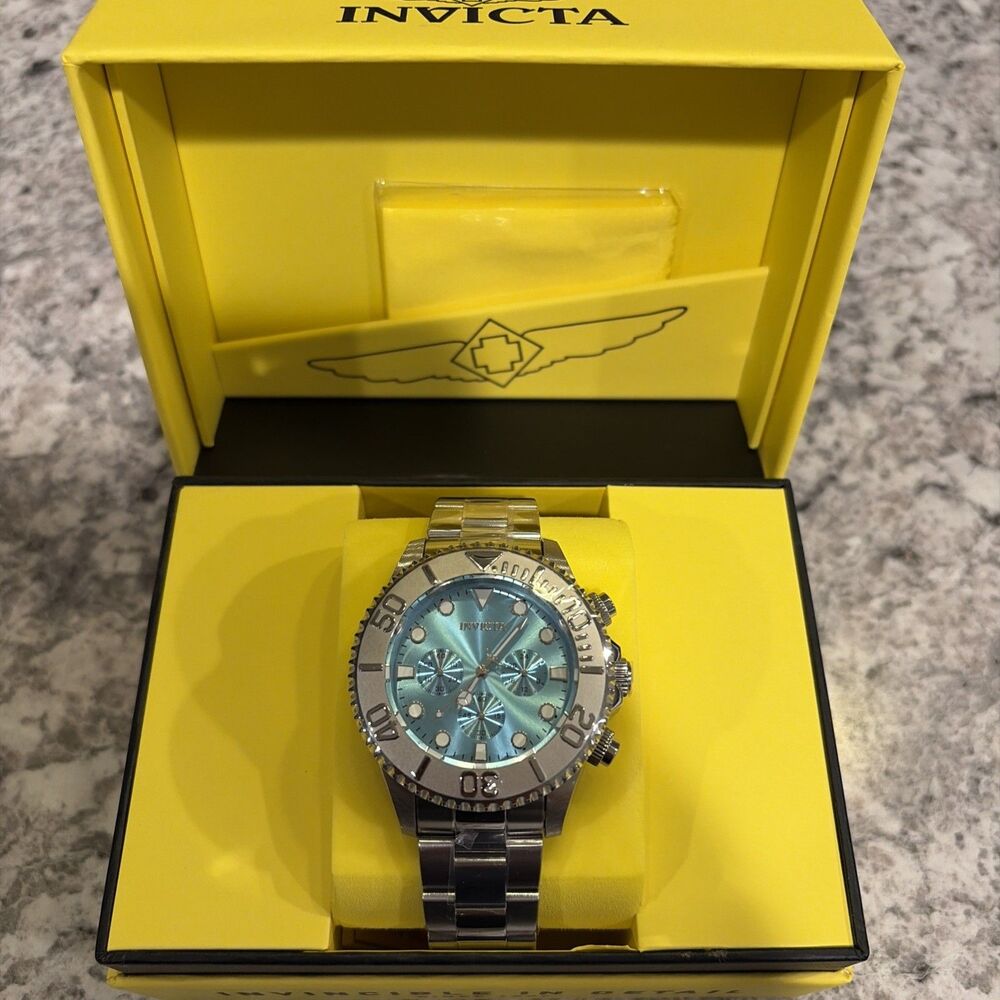 Invicta Grand Pro Diver 47mm Ice Blue Chronograph Steel Watch NEW BOX 49213